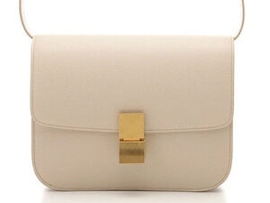 Celine Powder Liege Calfskin Classic Flap Bag leather soft White